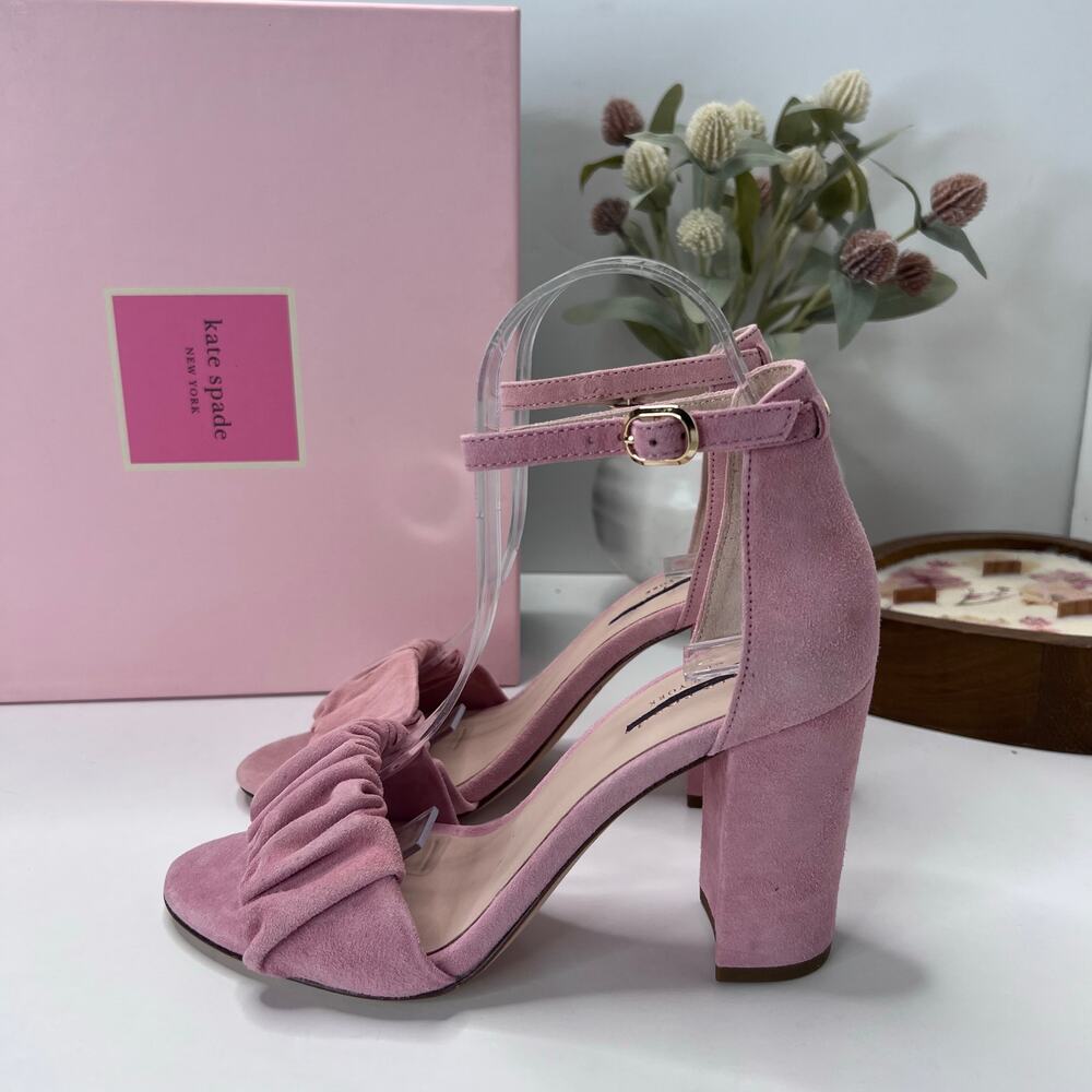 Kate Spade Mona Suede Chunky Block Heel Pumps Rocco Pink Women 6.5 Light Wear